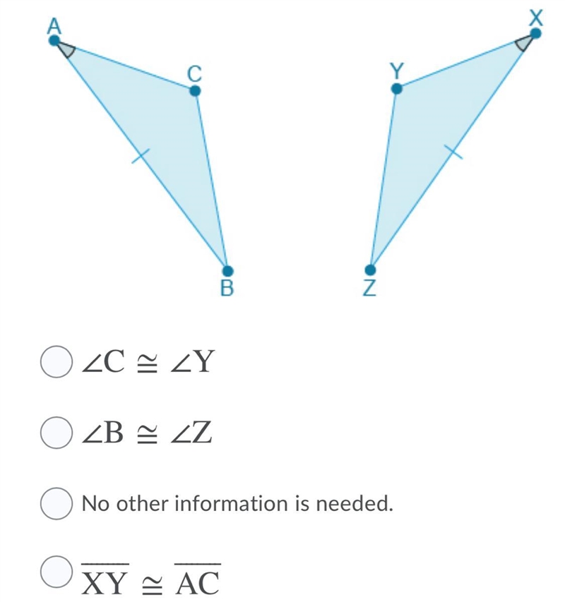 What piece of information is needed to prove the triangles are congruent through ASA-example-1