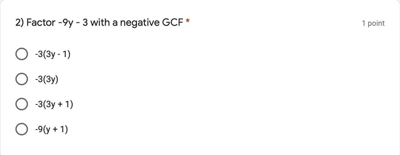 Factor -9y - 3 with a negative GCF-example-1