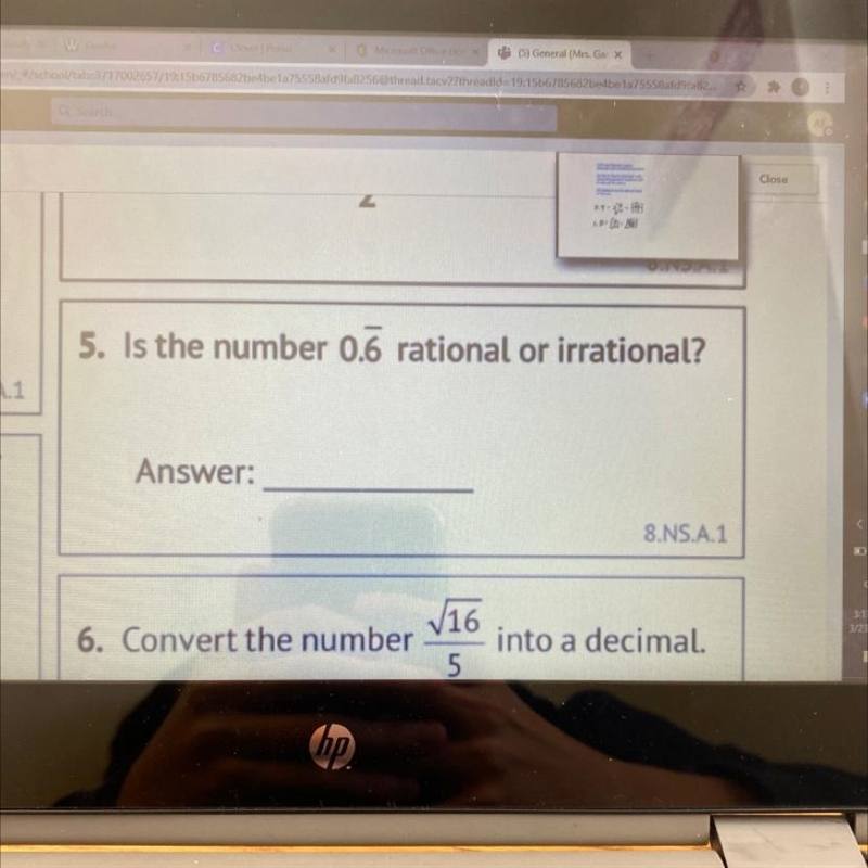 5. Is the number 0.6 with the line on top rational or irrational?-example-1