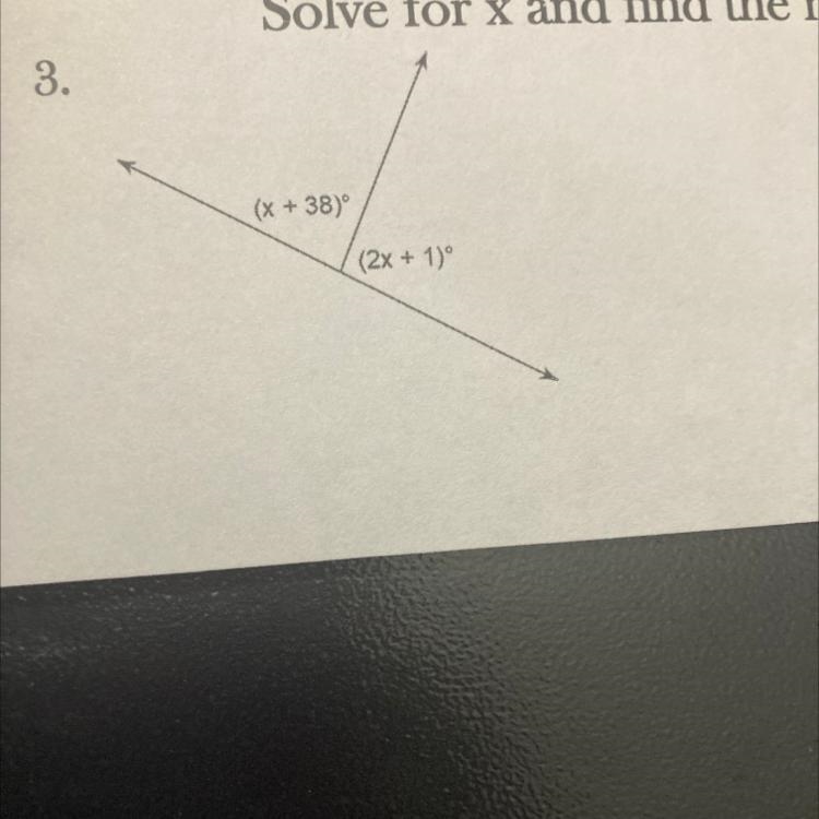 Solve for x and find the measure of each angle-example-1