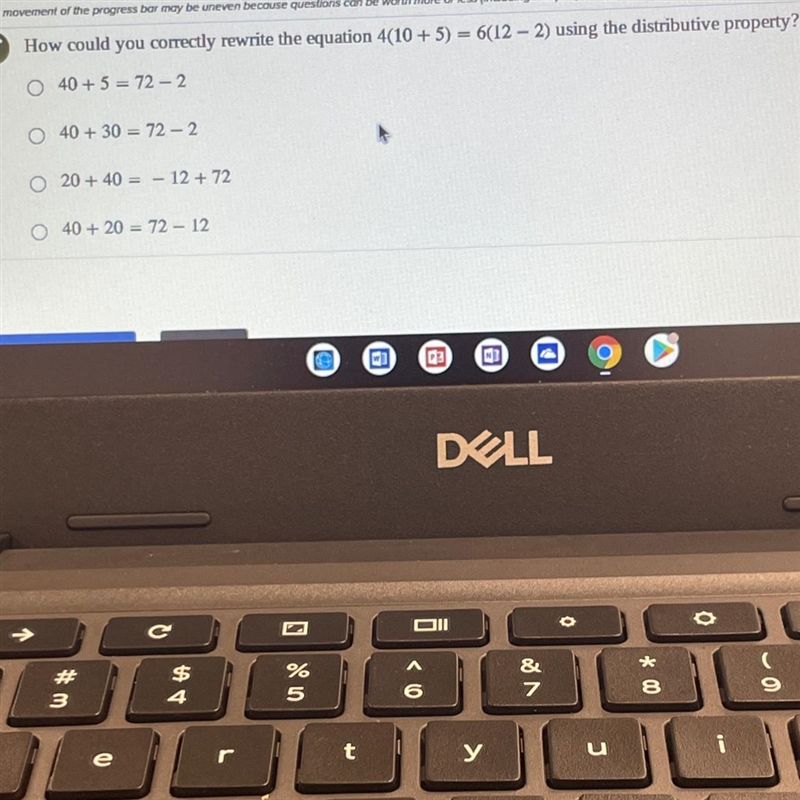 How could you correctly rewrite the equation 4(10+5) = 6(12 - 2) using the distributive-example-1