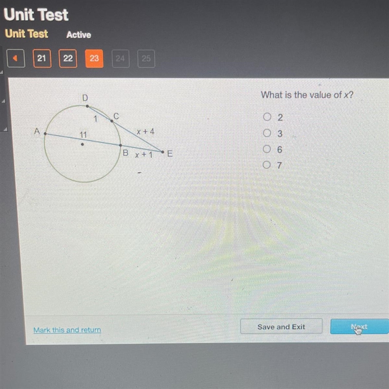 What is the value of x? 2 3 6 7-example-1