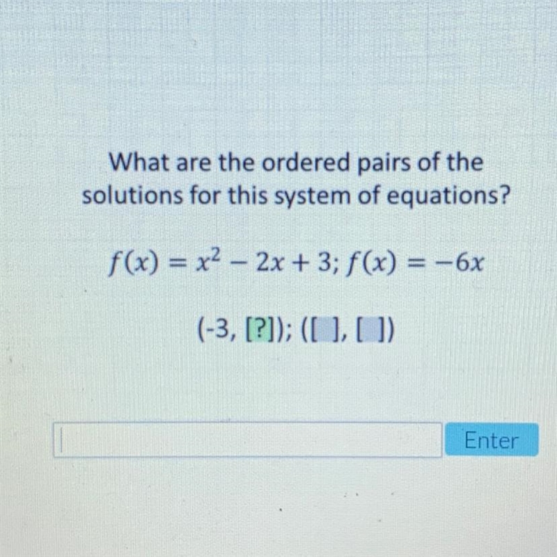 What are the ordered pairs of the solutions for this system of equations? f(x) = x-example-1