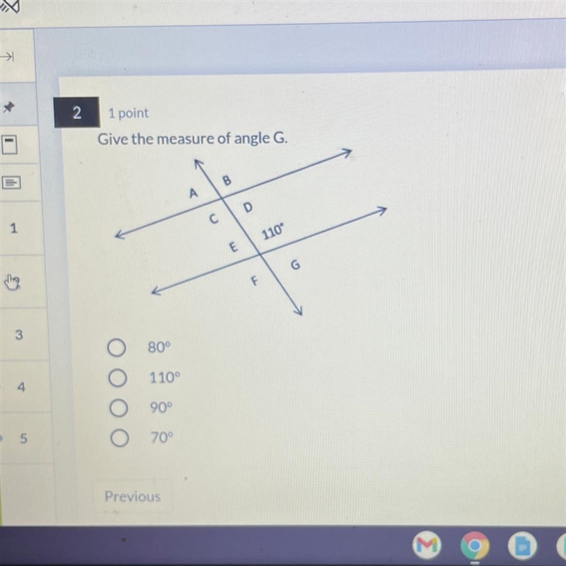 2 1 point Give the measure of angle G. shboard B A D Courses с 1 110 E 38 Groups G-example-1