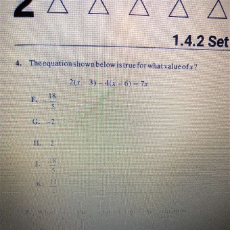 If 5(x-6)=8 then x=?-example-1