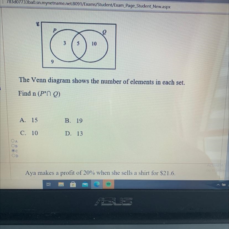 The Venn diagram shows the number of elements in each set. Find n (P'ng-example-1