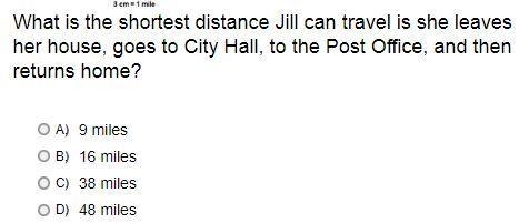 What is the shortest distance Jill can travel is she leaves her house, goes to City-example-2