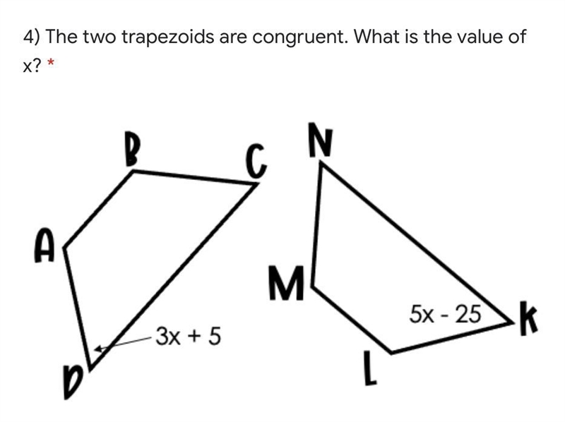 The two trapezoids are congruent. What is the value of x?-example-1