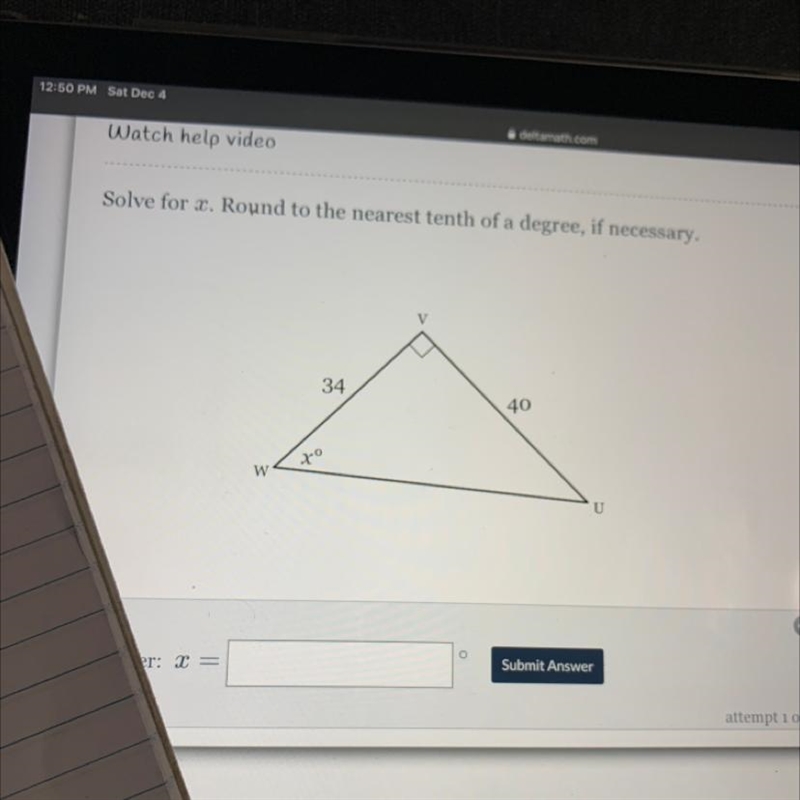 Solve for x . Round to the nearest tenth of a degree, if necessary.-example-1