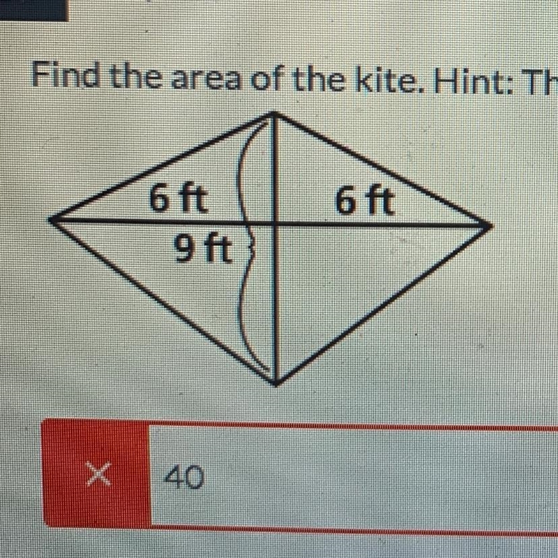 Find the area of the kite. Hint: The brackets indicates the full length of a segment-example-1