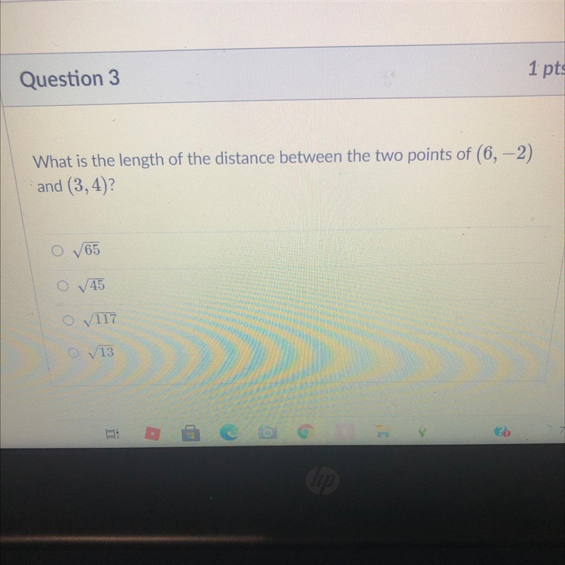 What is the length of the distance between the two points of (6,-2) and (3, 4)?-example-1