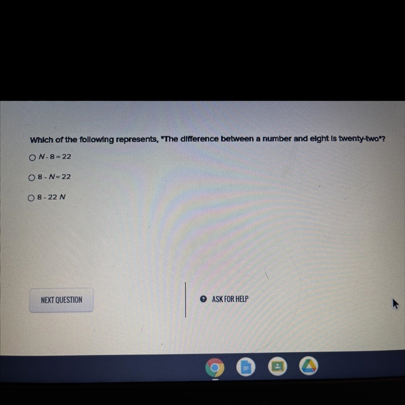 Which of the following represents, "The difference between a number and elght-example-1