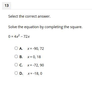 Solve the equation by completing the square. 0 = 4x2 − 72x-example-1