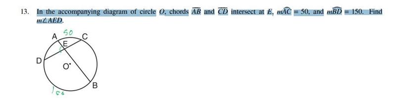 In the Accompanying diagram of circle O, chords AB and CD intersect at E, mAC=50 and-example-1