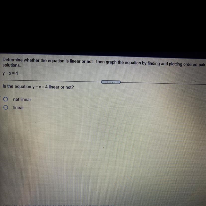 Determine whether the equation is linear or not. Then graph the equation by finding-example-1