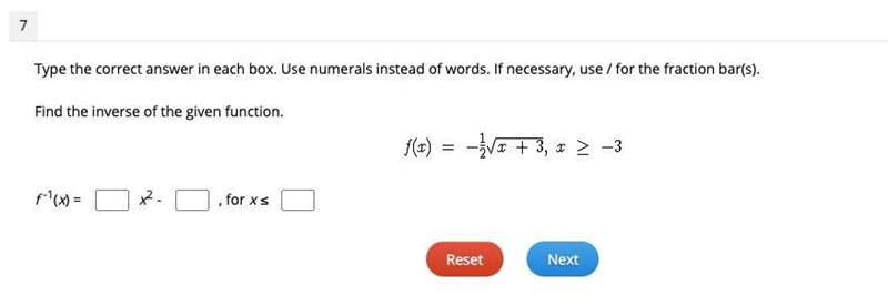 Find the inverse of the given function. (pictured below)-example-1