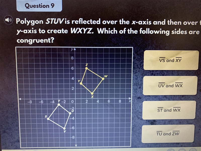 Polygon STUV is reflected over the X axis and then over the Y axis to create WXYZ-example-1