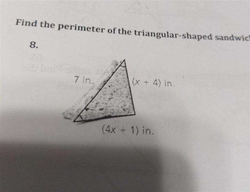 Find the perimeter of the triangular shaped sandwich​-example-1