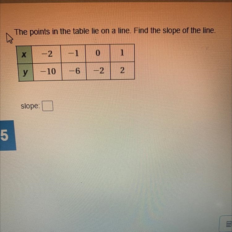 The points in the table lie on a line. Find the slope of the line-example-1