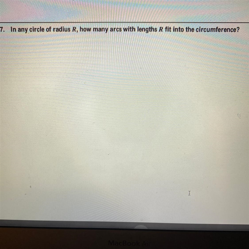 In any circle of radius R, how many arcs with lengths R fit into the circumference-example-1