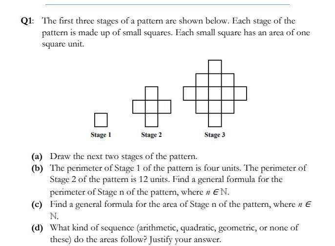 Q1: The first three stages of a pattern are shown below. Each stage of the pattern-example-1