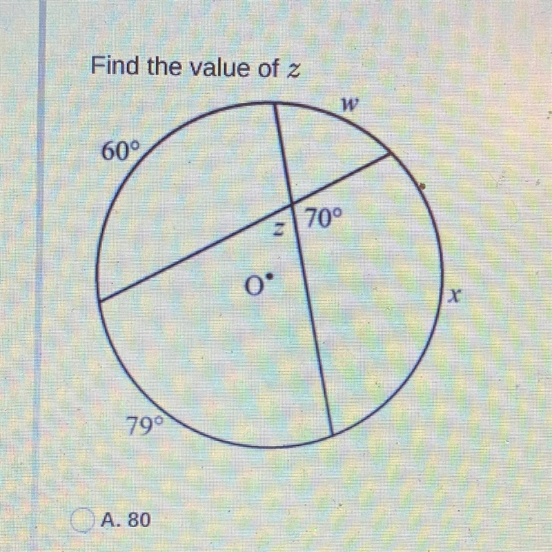 Find the value of z, angles related to a circle-example-1