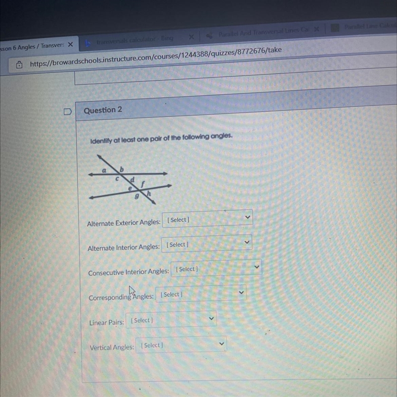 Identify at least one pair of the following angles-example-1