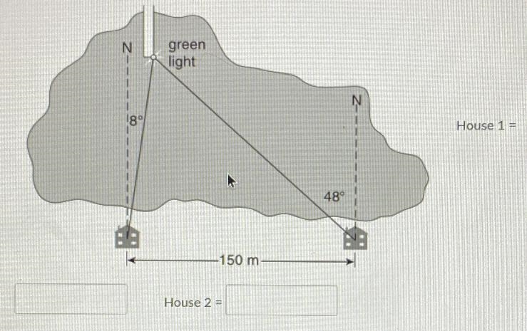 Two houses sit along the southern shore of a lake. The distance between the houses-example-1