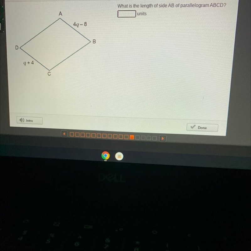 What is the length of side AB of parallelogram ABCD? units A VX 49-8 B D 9 +4-example-1