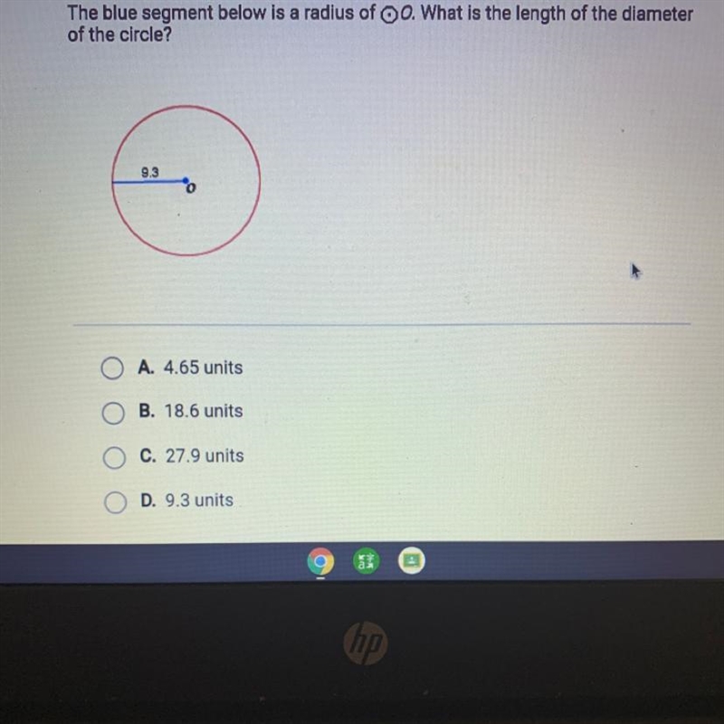 The blue segment below is a radius of oo. What is the length of the diameterof the-example-1