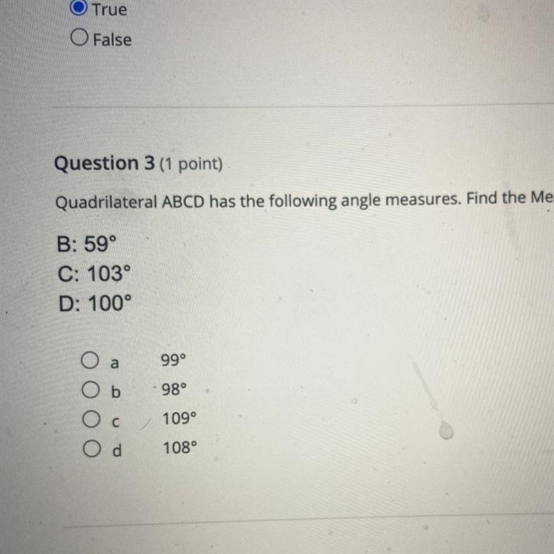 Quadrilateral ABCD has the following angle measures. Find the Measure of angle A. B-example-1