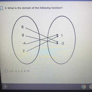 What is the domain of the following function? A. -4,-3,1,2,6,9 B. All real members-example-1