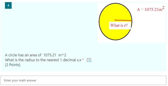 A circle has an area of 1075.21 m^2 What is the radius to the nearest 1 decimal x-example-1