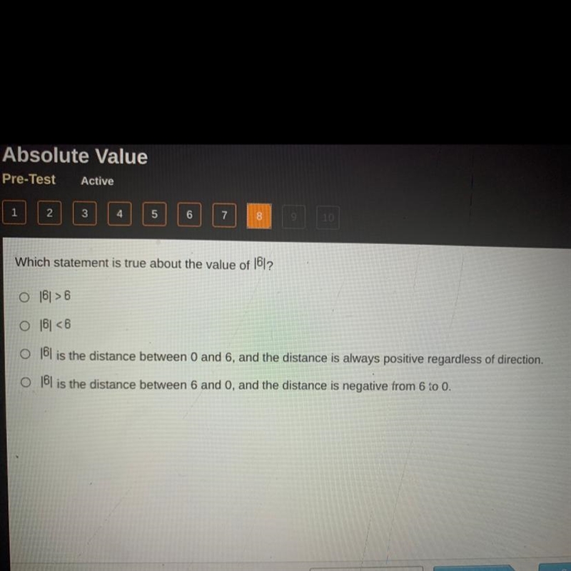 HELPPPP PLZ Witch statement is true about the value of |6|?-example-1