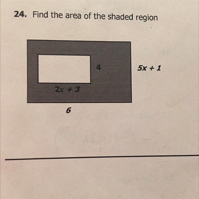 Find the area of the shaded region 5x + 1 2x * 3 6-example-1