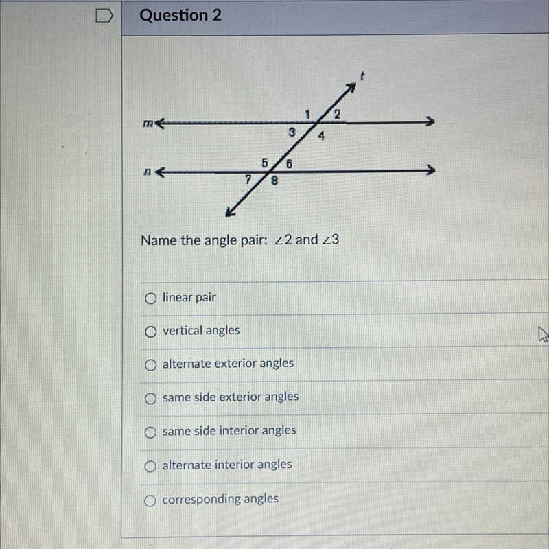 Name the angle pair: 2 and 3 (In picture)-example-1