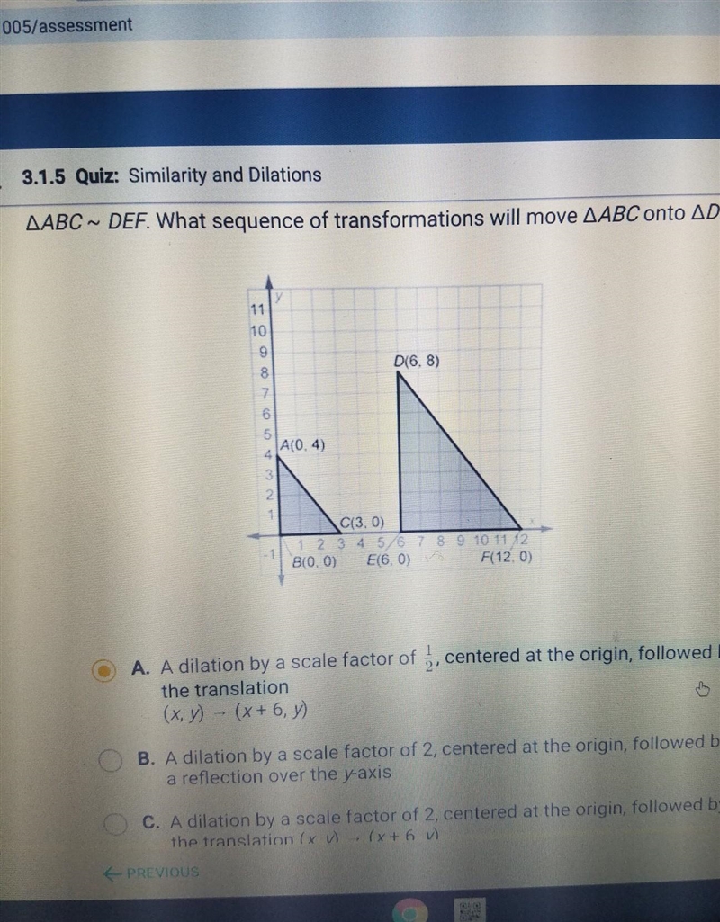 Abc~def what sequence of transformation will move ABC onto def ​-example-1