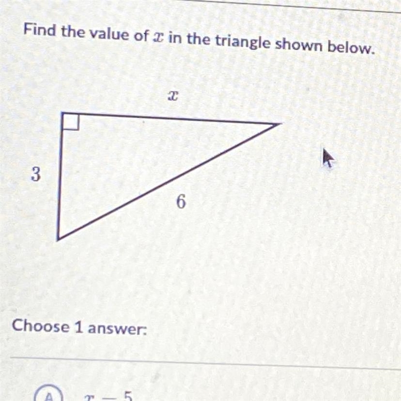 Find the value of x in the triangle shown below 3 6 5 √18 √27 4-example-1