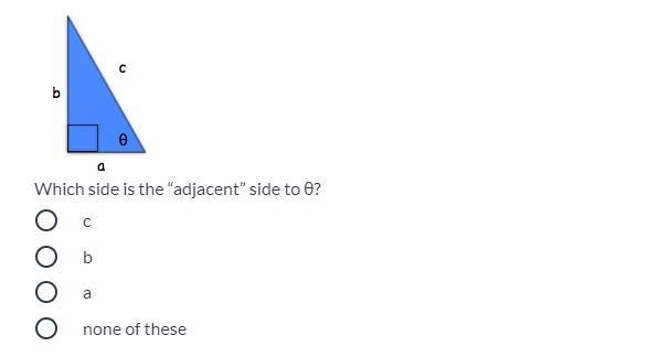 Which side is the “adjacent” side to θ?-example-1