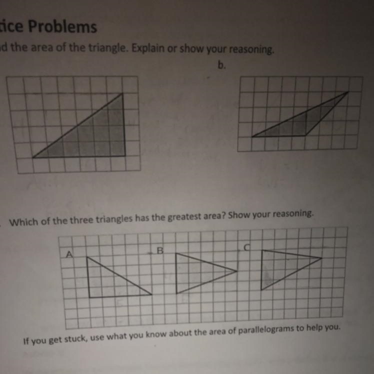 Find the area of the triangle. Explain or show your resoning.-example-1