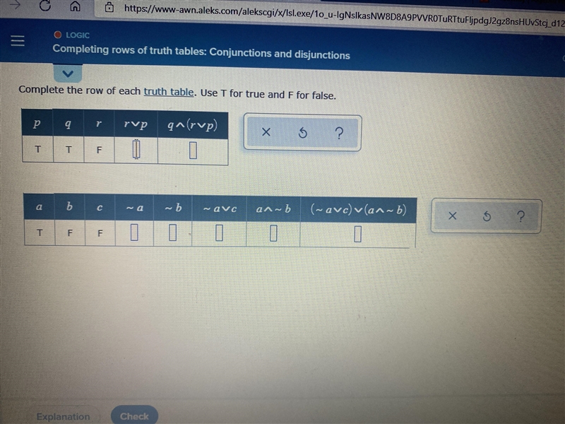 Truth tables I need help solving each row-example-1