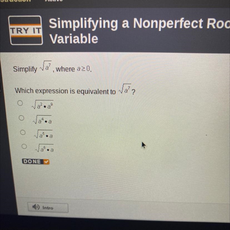 Which expression is equivalent to square root a^7-example-1