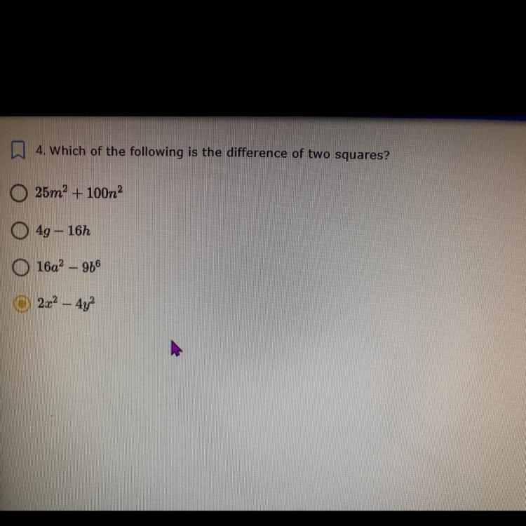 Which of the following is the differnce of two squares-example-1