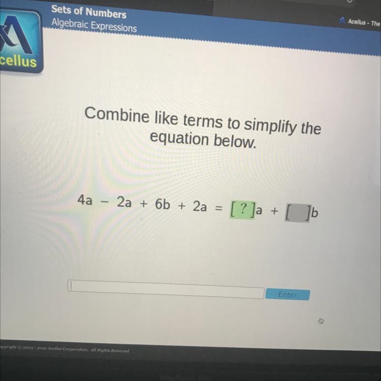 Combine like terms to simplify the equation below.-example-1