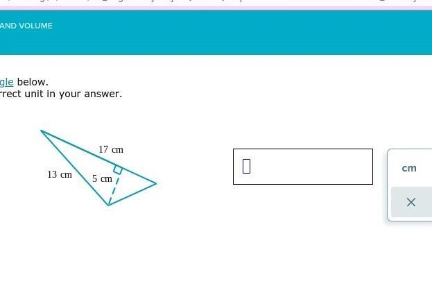 Find the area of the triangle below. Be sure to include the correct unit in your answer-example-1