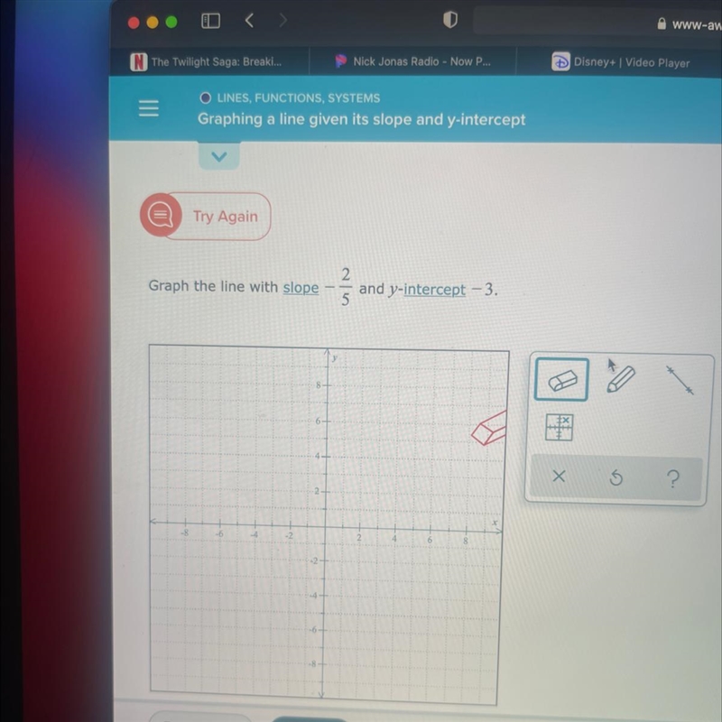 Graph the line with slope -2.5 and y intercept -3-example-1