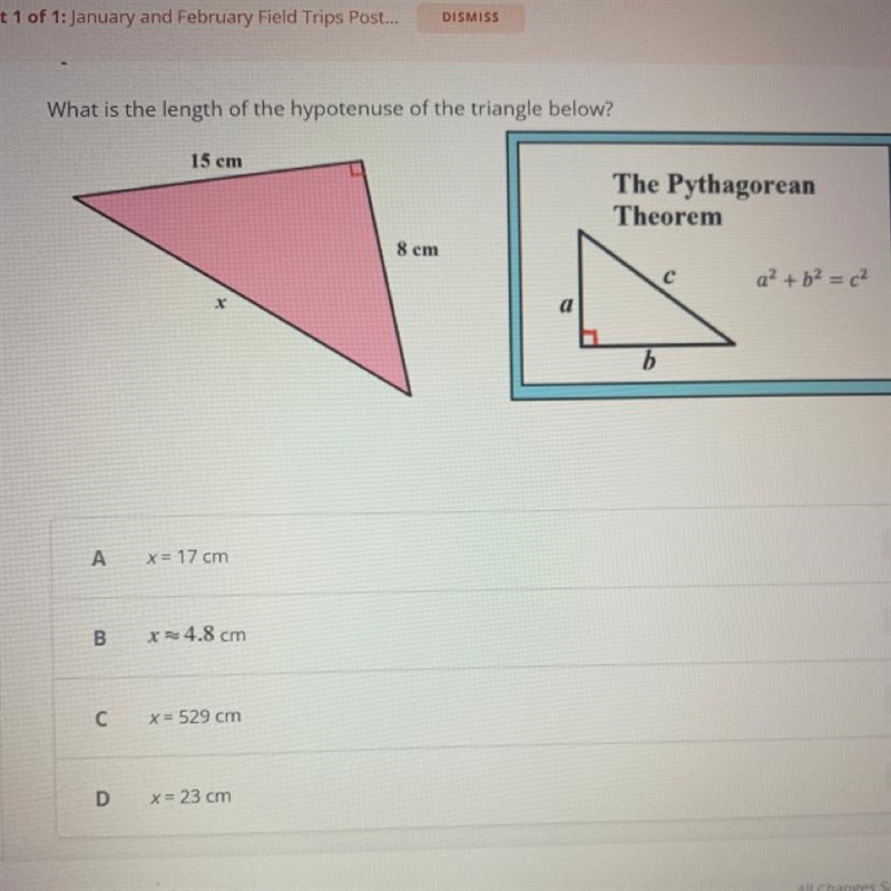 What is the length of the hypotenuse of the triangle below-example-1