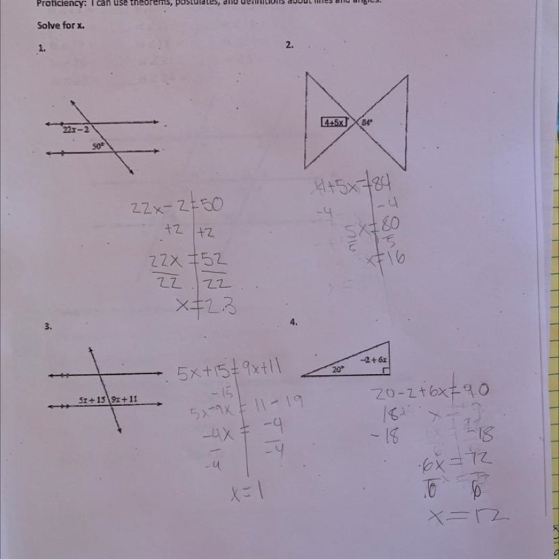 Would someone mind looking over my answers to geometry!!-example-1