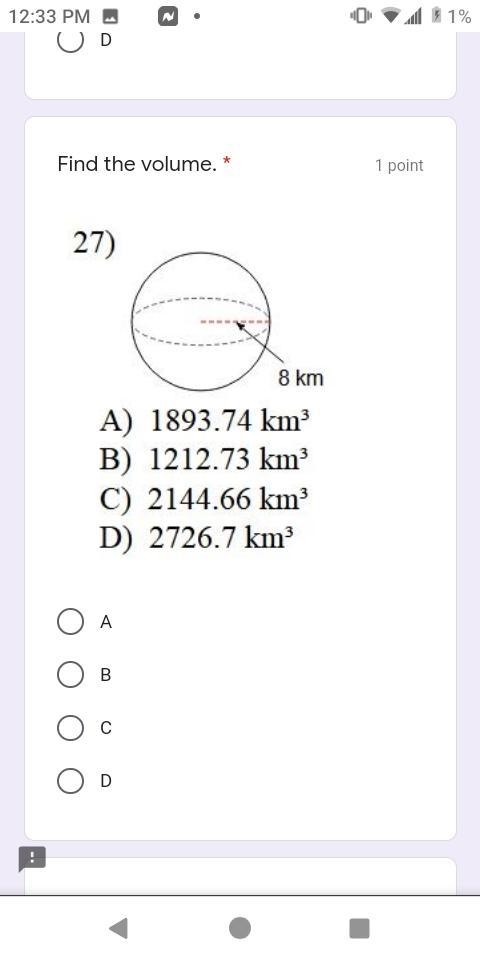 Find the volume. Please help (multiple choice )-example-1