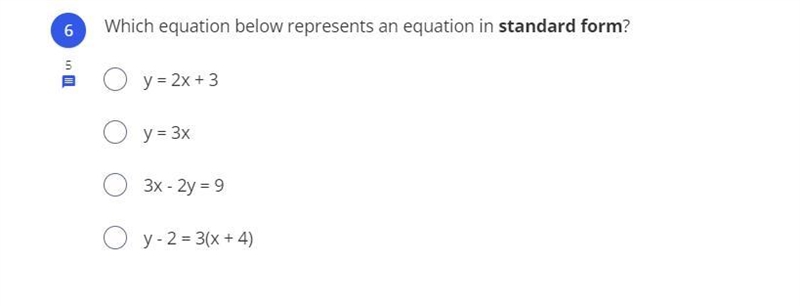 Which equation below represents an equation in standard form?-example-1